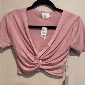 ❤️Luna Ivy Pink Tie Front Crop Blouse size S/M
